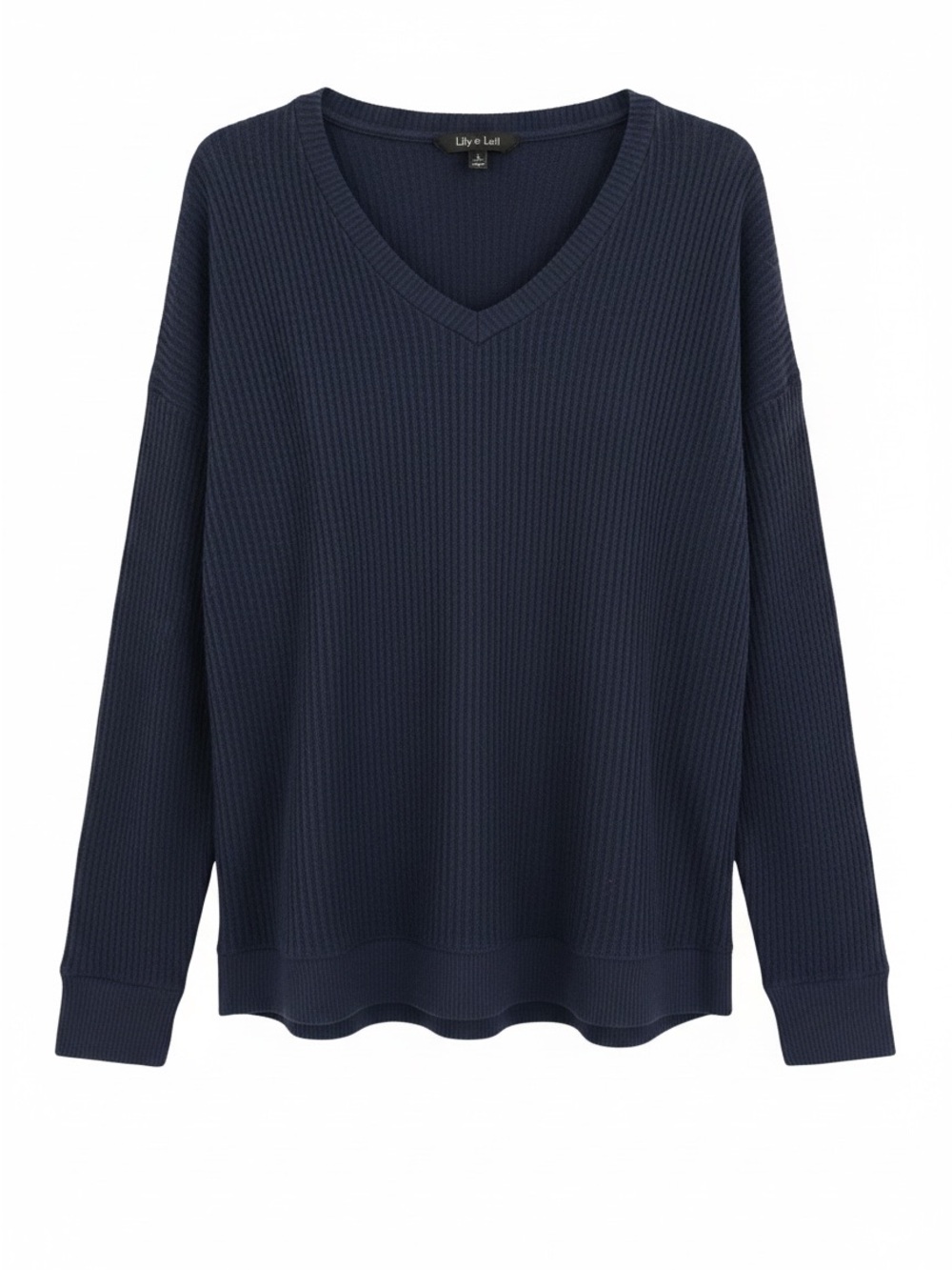 Lily & Lali Navy V-Neck Ribbed Knit Sweater